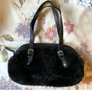 Roxy black faux fur faux leather strap shoulder purse clutch y2k hot pink